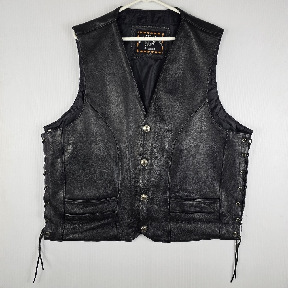 Milwaukee Leather Vintage Black Mens Lace Up Sides Buffalo Nickle Snaps Size 48